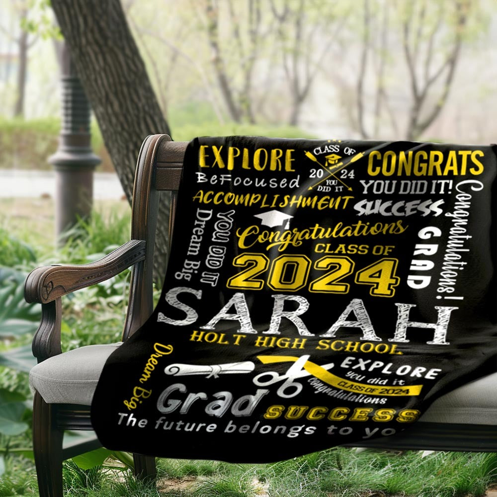 Personalized Graduation Inspirational Blanket, Custom Class of 2024 Blanket with Name, Graduation Party Favor, Gift for Graduate/College/Student