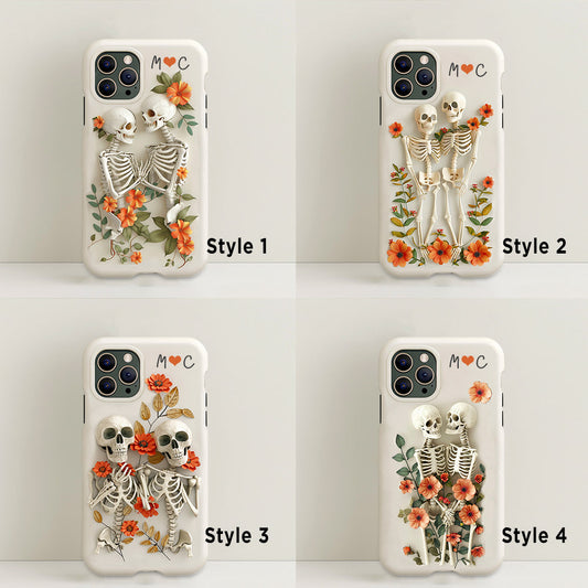 Personalized Initials Couple Skeletons Phone Case with Multiple Styles Available Design, iPhone, Pixel, Samsung