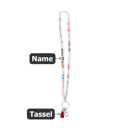 Personalized Colorful Beaded Teacher Lanyard with Tassel, Custom Name Wooden School Lanyard, Back to School/End of Year Gift for Teacher/Educator