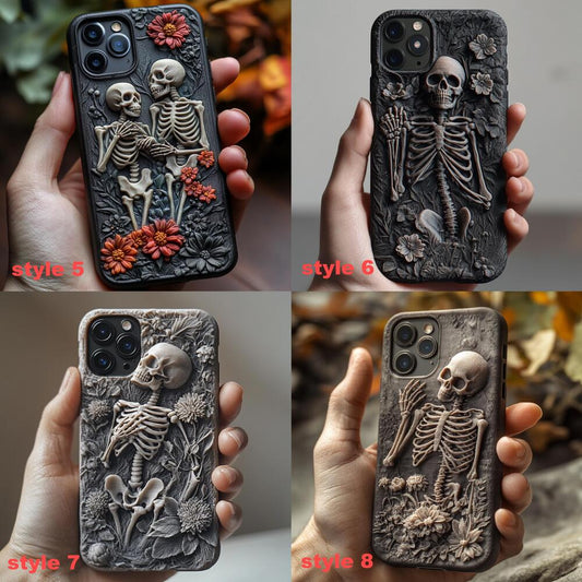 Halloween Skeletons Floral Phone Case,Gothic Aesthetic, Spooky Season Cover for iPhone,Samsung Galaxy