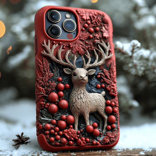 Winter Themed 3D Reindeer Phone Case Festive Holiday Design for iPhone & Samsung