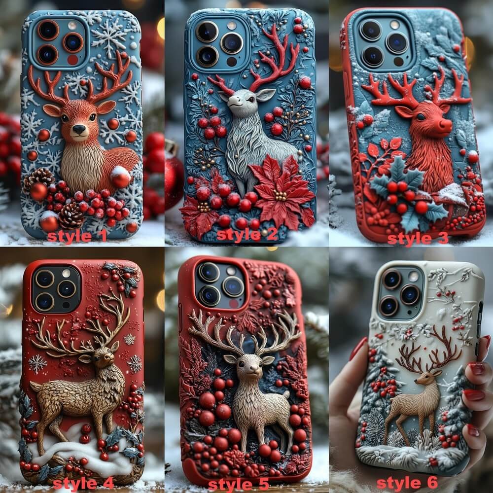 Winter Themed 3D Reindeer Phone Case Festive Holiday Design for iPhone & Samsung