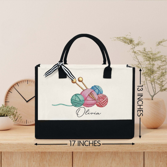 Personalized Knitting Tote Bag, Crochet Tote Bag, Tote For Crochet, Gift For Mom, Grandma Bag, Crochet Gift, Knitting Gift, Tote Bag Gift