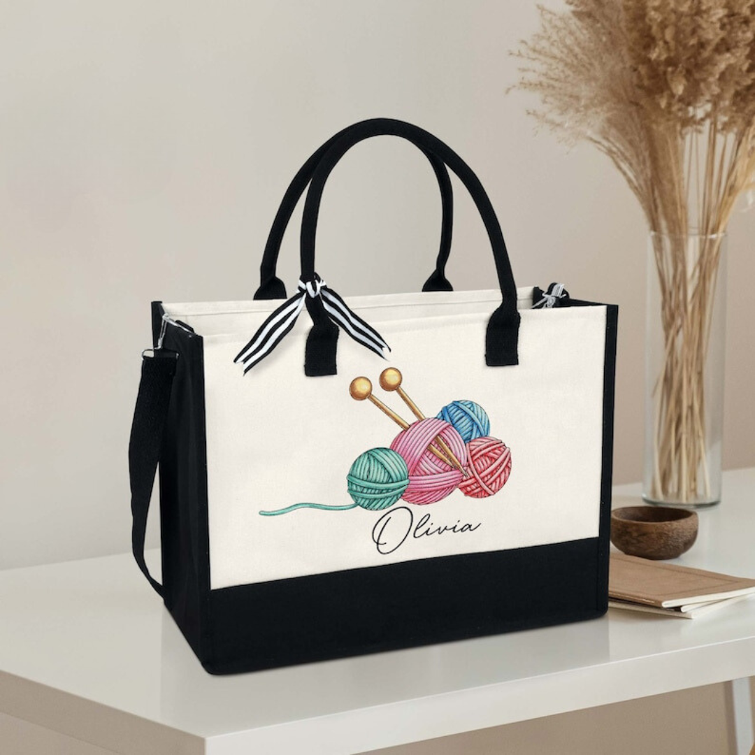 Personalized Knitting Tote Bag, Crochet Tote Bag, Tote For Crochet, Gift For Mom, Grandma Bag, Crochet Gift, Knitting Gift, Tote Bag Gift