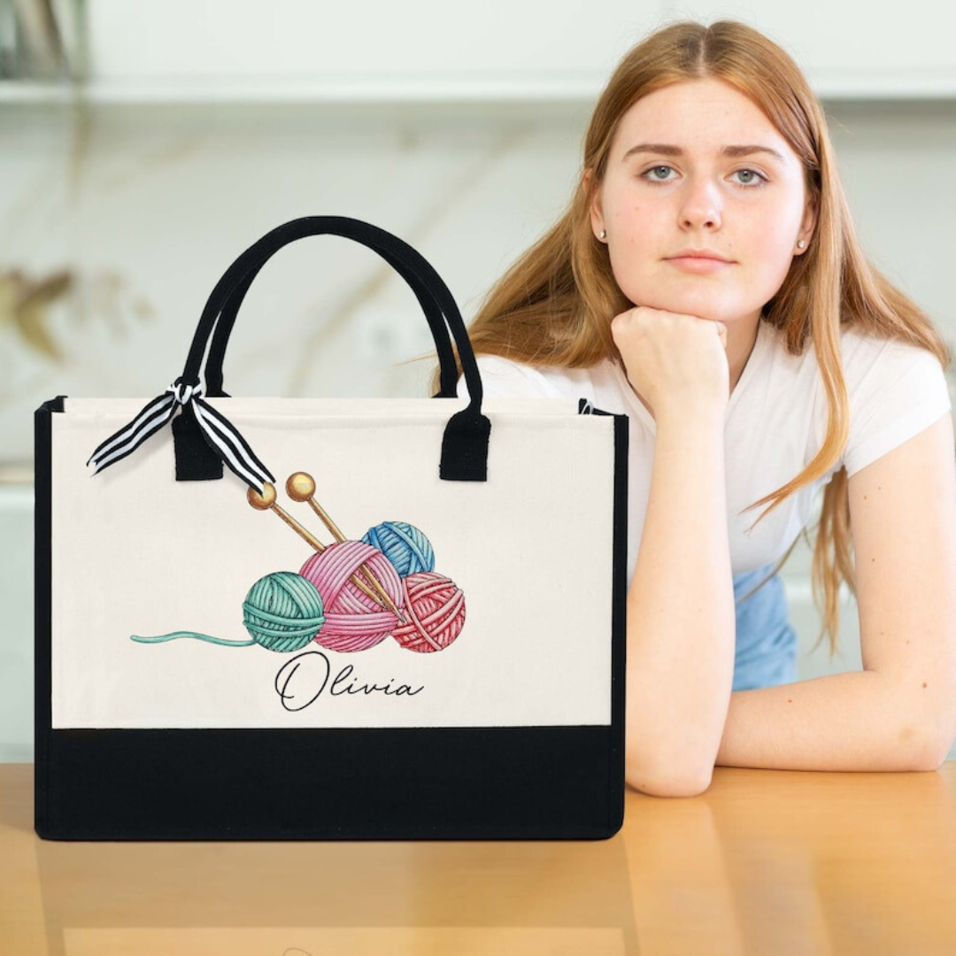 Personalized Knitting Tote Bag, Crochet Tote Bag, Tote For Crochet, Gift For Mom, Grandma Bag, Crochet Gift, Knitting Gift, Tote Bag Gift