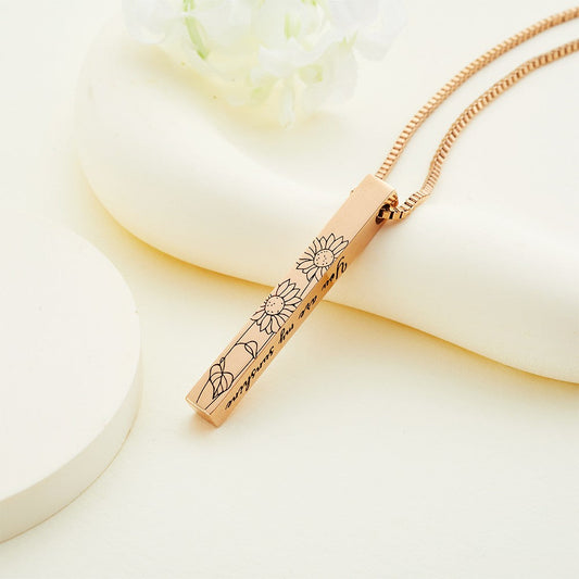 Personalized Birth Flower Engraved Bar Necklace, Customize 4 Sides with Engraving, Family Necklace, Women's Jewelry, Birthday/Anniversary/Mother's Day Gift for Her