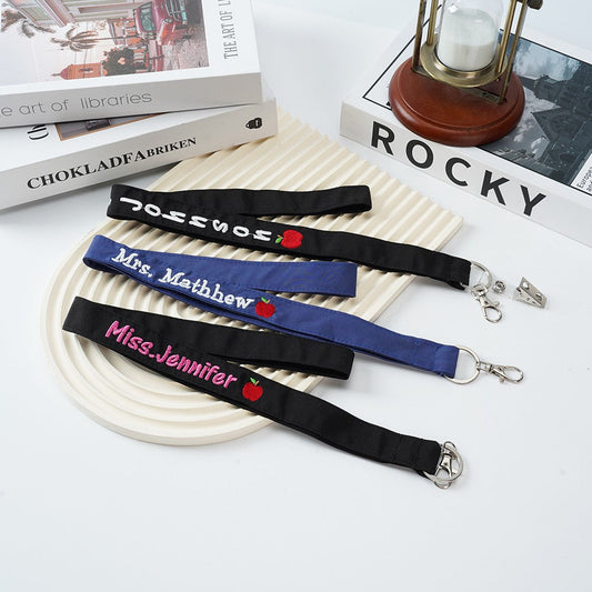 Teacher Lanyard Id Badge Holder With Apple, Personalized Id Strap, Teacher Appreciation Gift, Preschool Teacher Gift, Gifts for Her Under 30