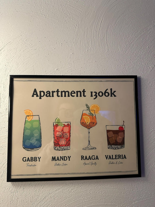 Custom Roommate Drink Print, Roommates as Drinks, Trendy College Apartment Dorm Art, Bar Cart Decor, Cocktail Poster, Personalized Wall Art