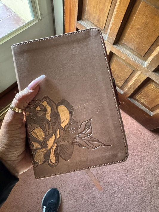 NLT Compact Giant Print Bible, Filament-Enabled Edition LeatherLike, Rose Metallic Peony, Red Letter with Floral Tabs