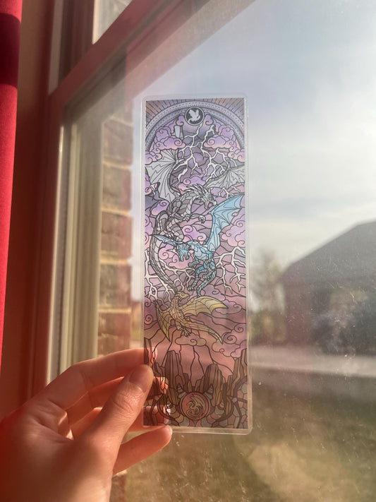 Dragons Stained Glass Bookmarks (Fourth Wing Transparent Bookmark, Stained Glass Art, Book Lover, Fantasy Book Reader Gift)