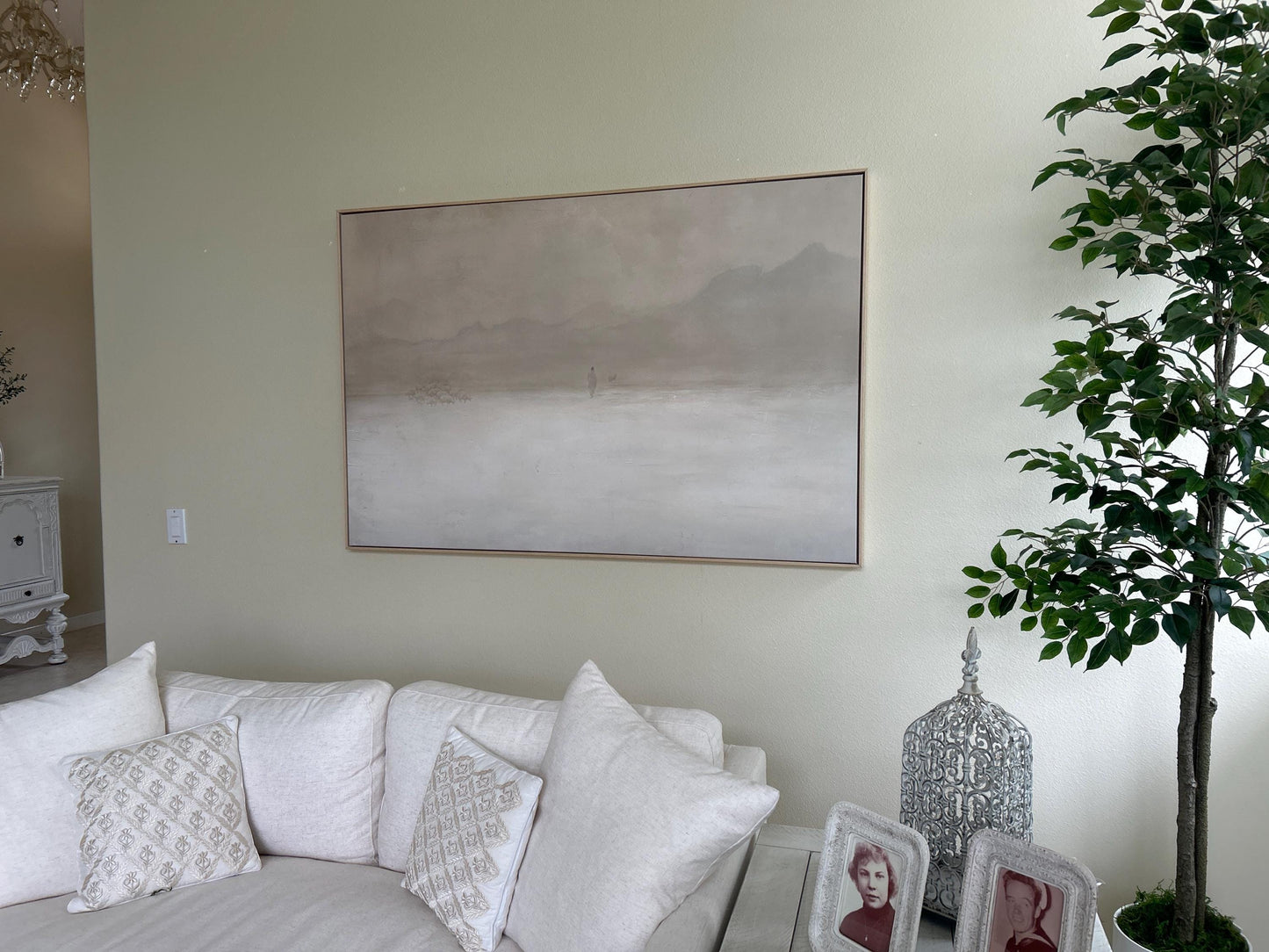 Jesus Leaves the 99 Premium Canvas, Framed, Beige, White, Neutral, Framed, Lost Sheep, Shepherd, Horizontal Sketch Bible Pray Faith Art Gift