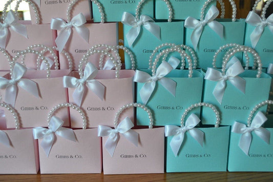 Pearl handle Pink & blue party favor bags, Personalized for you!