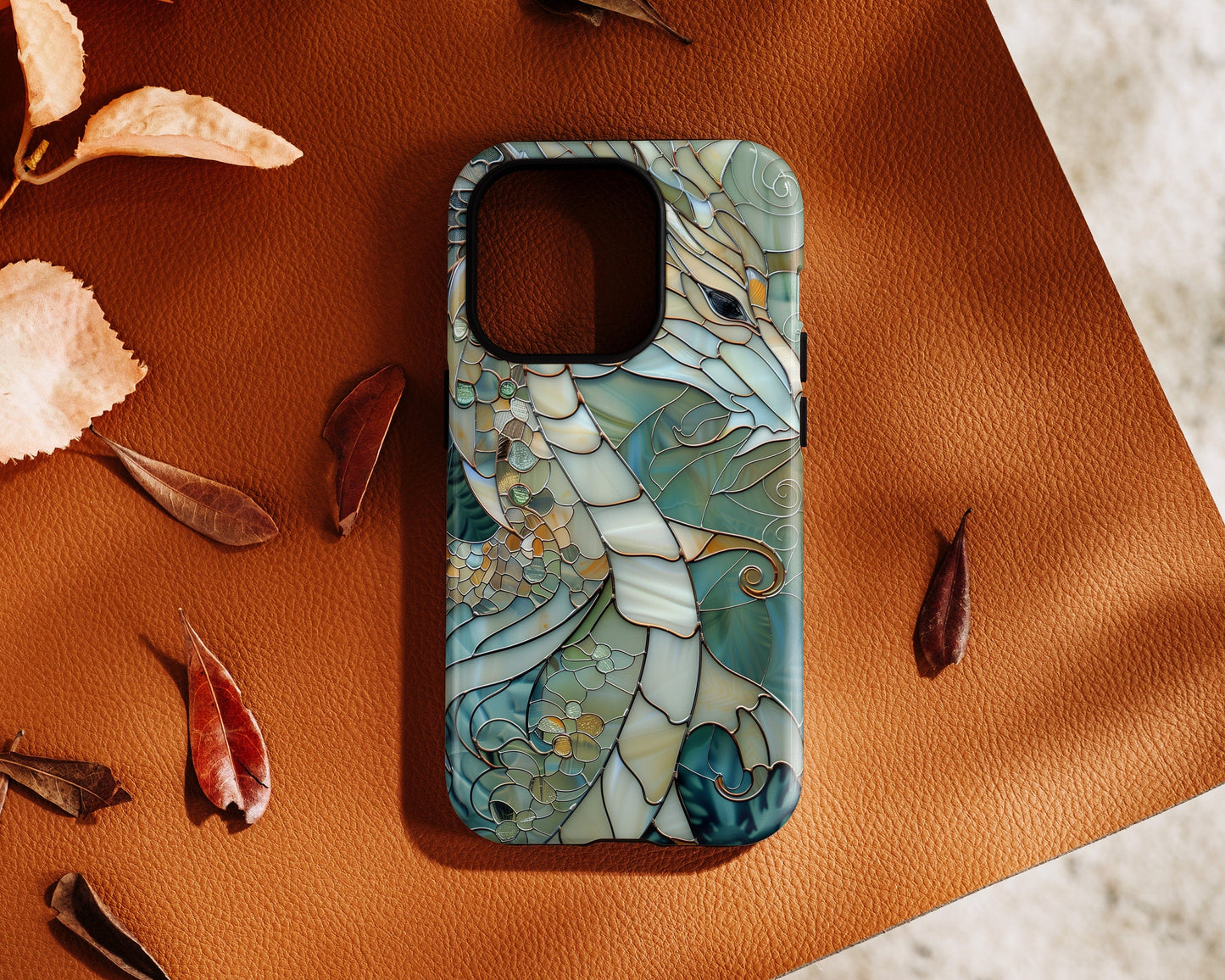 Dragon Stained Glass Design Phone Case with Magsafe for iPhone 15, 14, 13, 12, 11, XR, XS, Pro, Max, Mini, Dragon Lover Gift