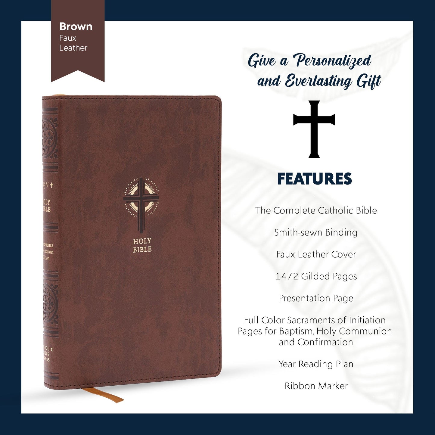 Personalized NRSV Bible New Revised Standard Version Catholic Edition, Catholic Bible, Brown Faux Leather Custom Bible Cover, Baptism Gift