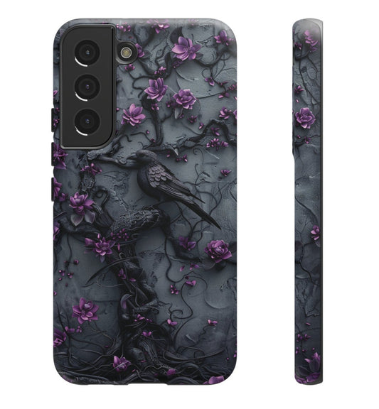 Goth Gothic Dark Spooky Raven Crow Phone Case Witchy Purple Tree Flower iPhone 15 14 13 12 11 8 Pro Max X XS XR Pixel Samsung S23 S24+ Gift