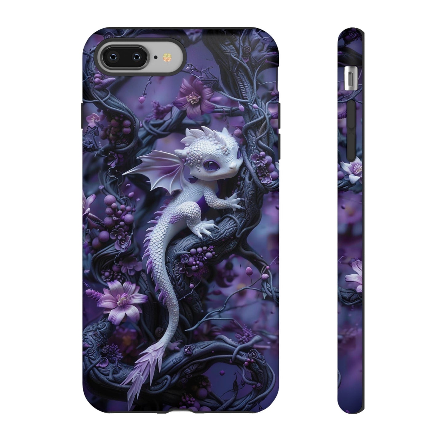 Cute 3D Baby Dragon Lavender Floral Phone Case | Purple Baby Dragon Phone Cover | iPhone 15 Pro Max Pixel 8 Samsung Galaxy S24 Plus Ultra