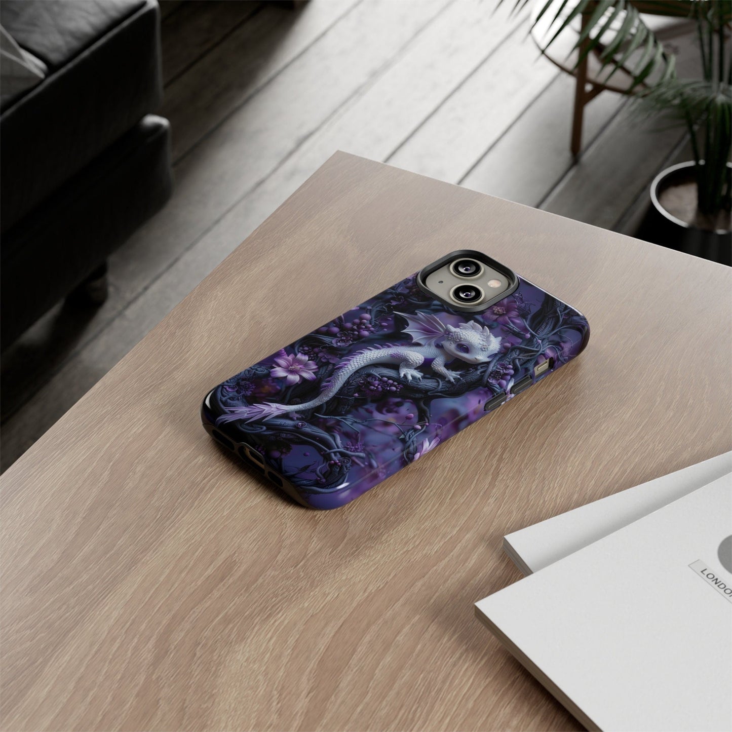 Cute 3D Baby Dragon Lavender Floral Phone Case | Purple Baby Dragon Phone Cover | iPhone 15 Pro Max Pixel 8 Samsung Galaxy S24 Plus Ultra