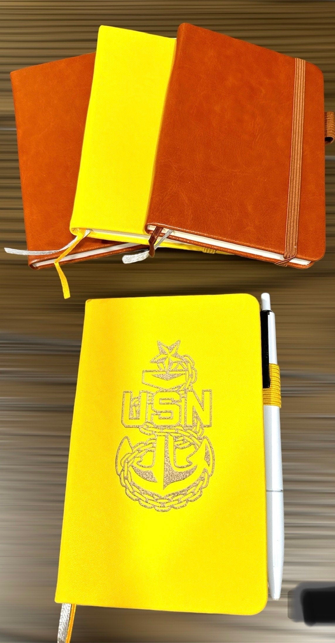 Custom/ Personalized mini Note book with Pen. laser engraved US Navy. Laser Engraved Notebook customized.