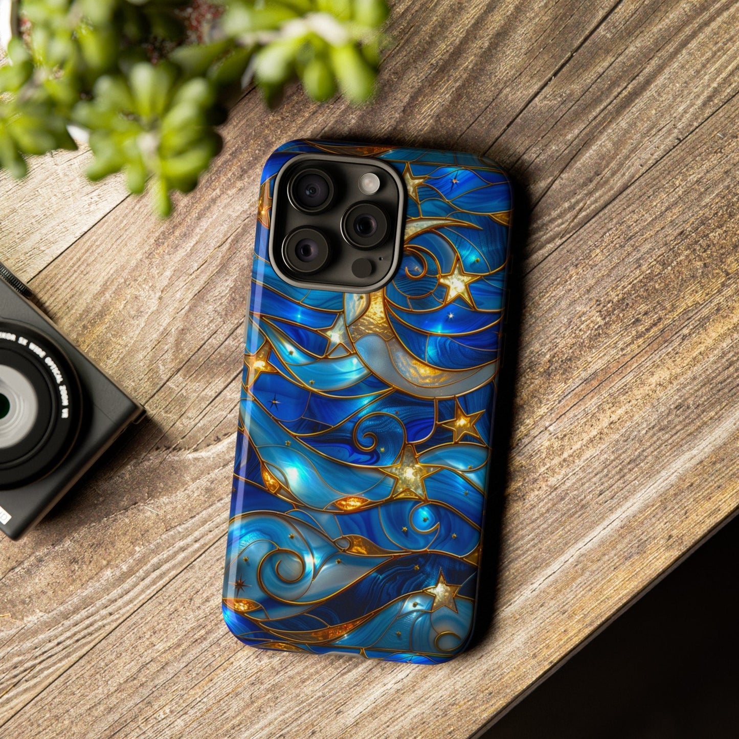 Stained Glass Celestial Moon Phone Case | Stained Glass Effect Stars And Moon Phone Cover iPhone 15 14 13 | Pixel 8 7 | Samsung S24 S23 S22