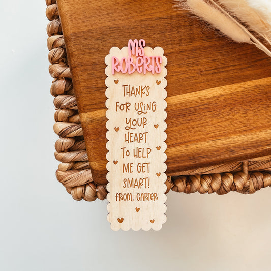 Custom Teacher Name Bookmark, Personalized Teacher Bookmark, Engraved Wood Bookmark, Teacher Appreciation Gift, Bookmark for Teacher