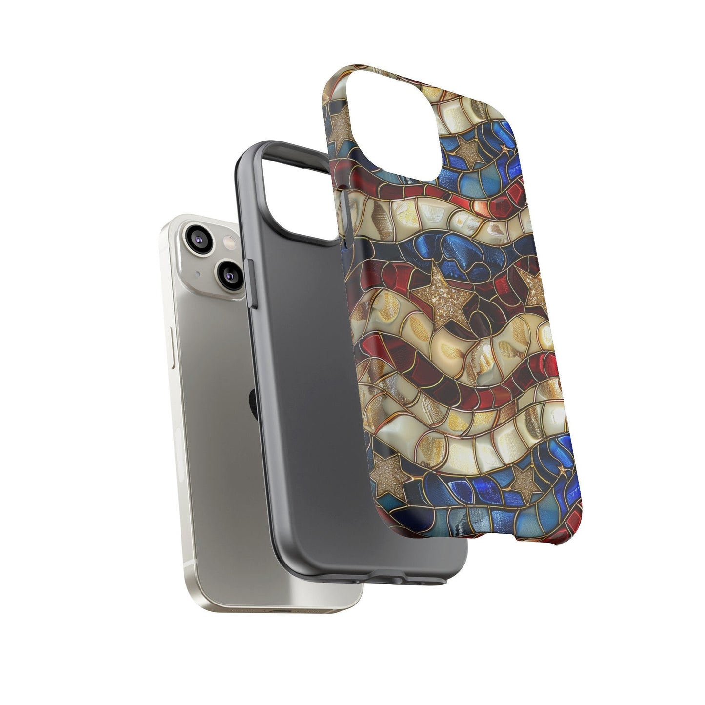 Red White Blue Stained Glass Phone Case | 4th Of July American Flag Design | iPhone 15 14 Pro Max, Google Pixel 8 7, Samsung Galaxy S24 S22