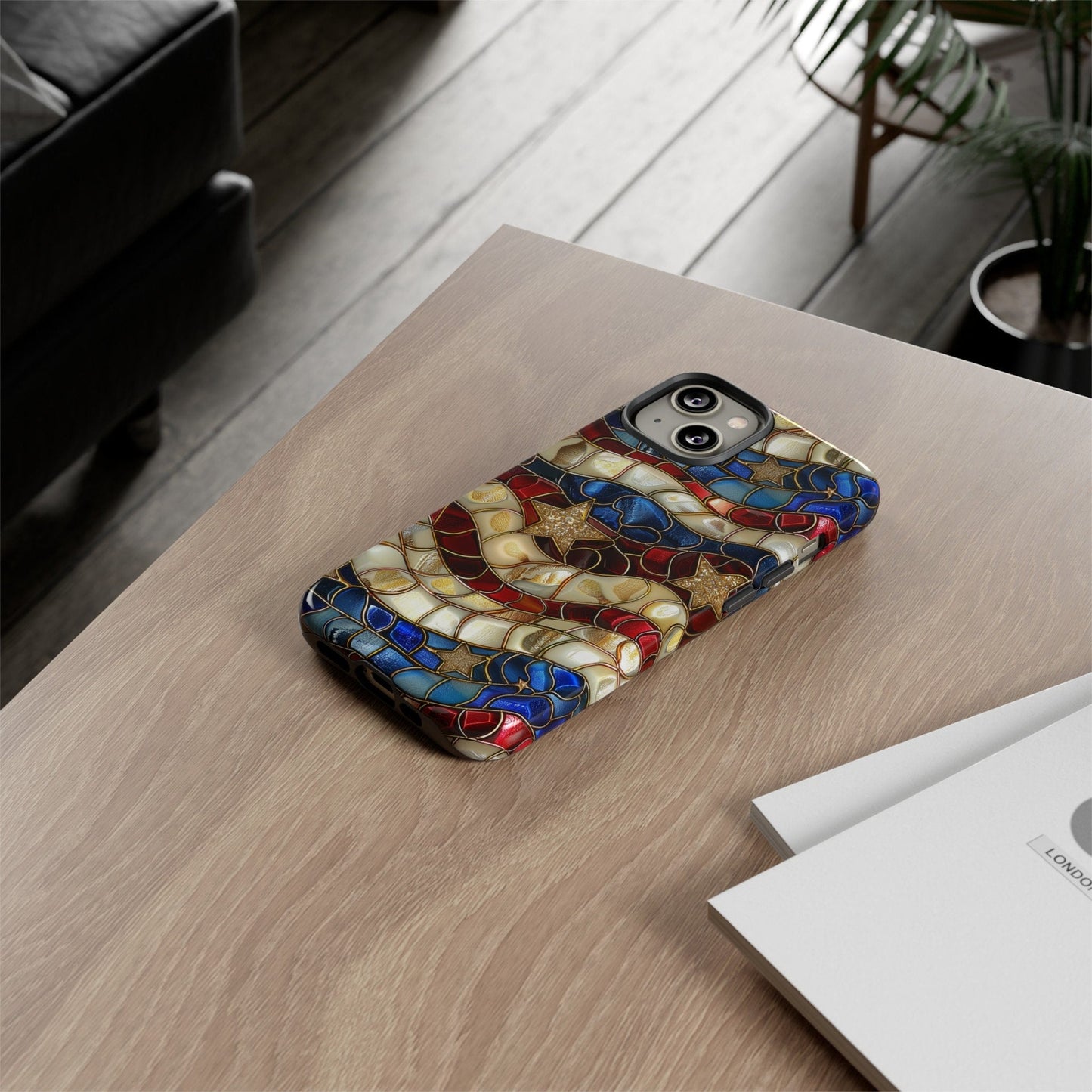 Red White Blue Stained Glass Phone Case | 4th Of July American Flag Design | iPhone 15 14 Pro Max, Google Pixel 8 7, Samsung Galaxy S24 S22