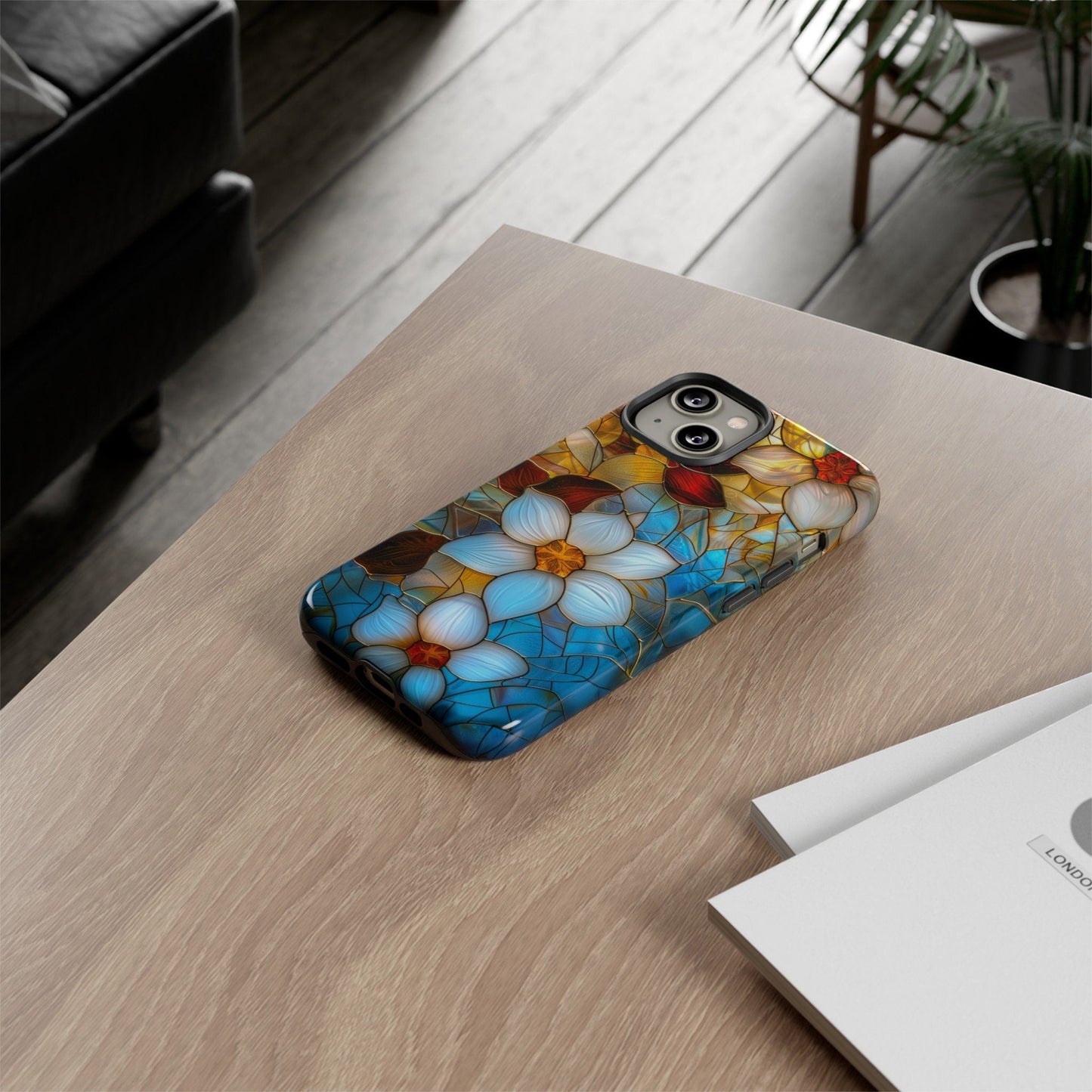 Floral Stained Glass Phone Case, Stained Glass Flower Blossoms Phone Cover, iPhone 15 Pro Max, Google Pixel Pro, Samsung Galaxy Plus Ultra