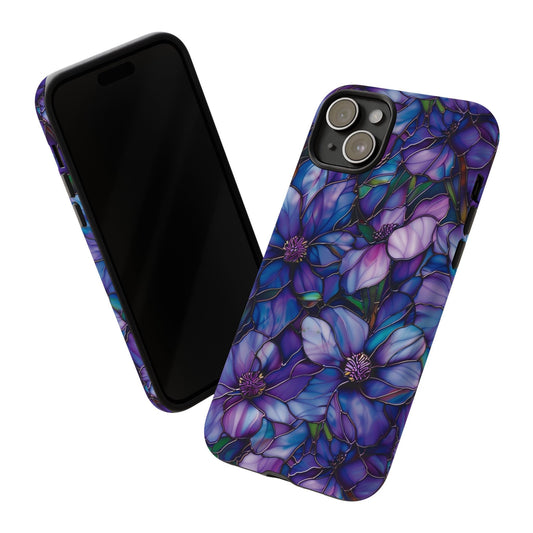 Floral Stained Glass Phone Case, Stained Glass Flower Blossoms Phone Cover, iPhone 15 Pro Max, Google Pixel Pro, Samsung Galaxy Plus Ultra