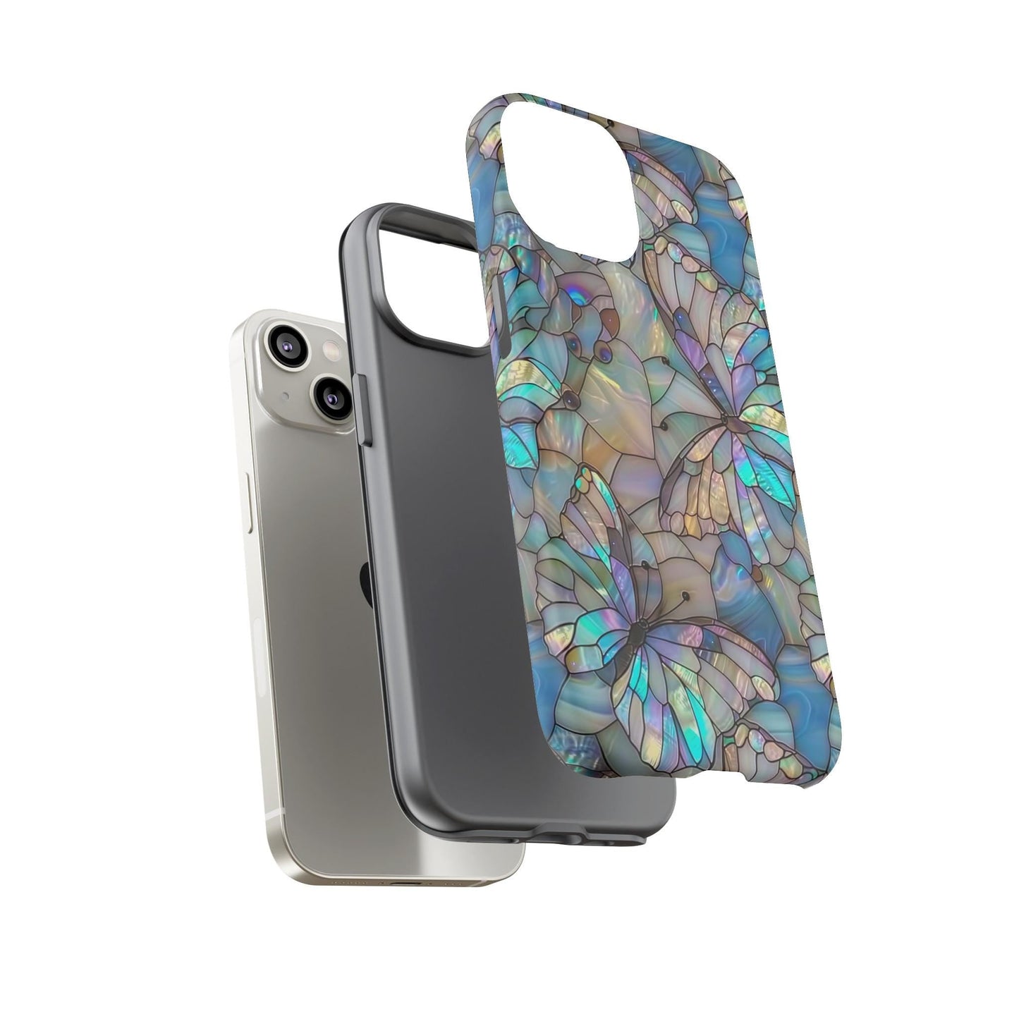 Stained Glass Butterfly Mosaic Phone Case, Stain Glass Look Butterfly Design Phone Cover For iPhone Pro Max, Pixel Pro, Samsung Ultra Plus