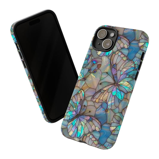 Stained Glass Butterfly Mosaic Phone Case, Stain Glass Look Butterfly Design Phone Cover For iPhone Pro Max, Pixel Pro, Samsung Ultra Plus