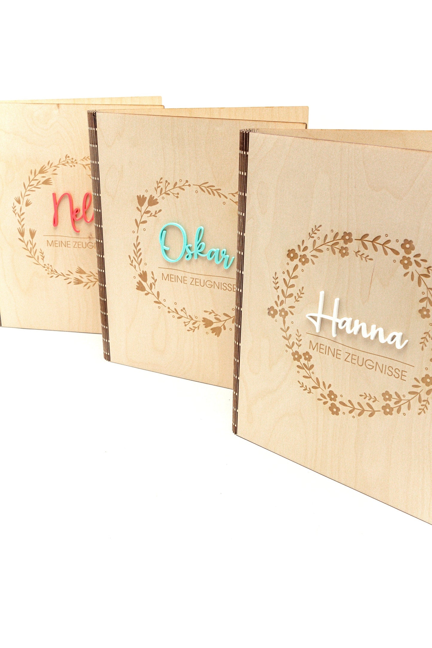 Certificate folder made of wood with floral patterns, folder for certificates with name, school enrollment gift for school child, certificate folder A4 with transparencies