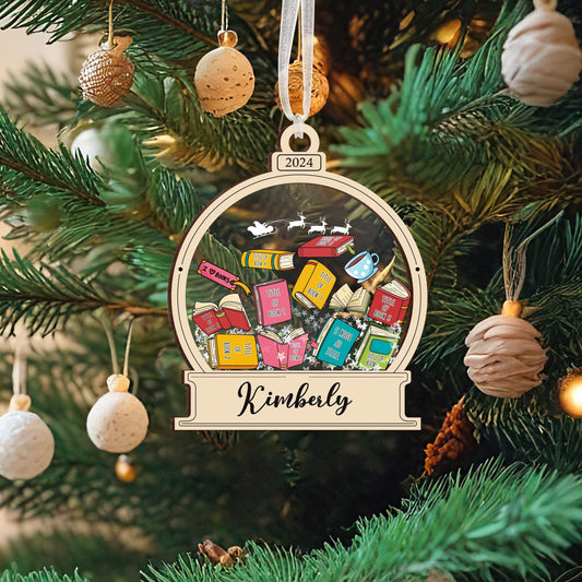Book Shaker Ornament Personalized, Custom Book Titles, Book Lover Gift, Librarian Ornament, Bookworm Gift, Bookshelf Ornament, Reader Gift