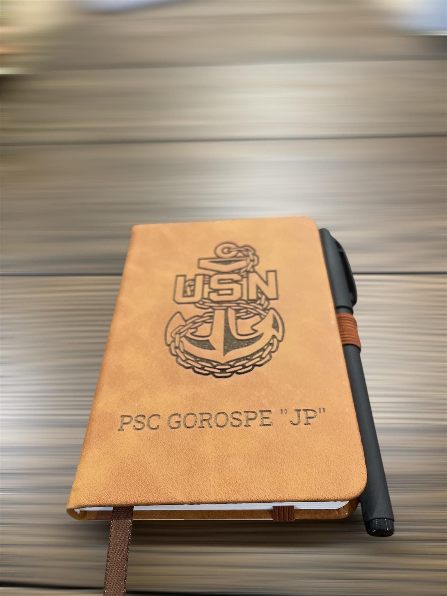 Custom/ Personalized mini Note book with Pen. laser engraved US Navy. Laser Engraved Notebook customized.