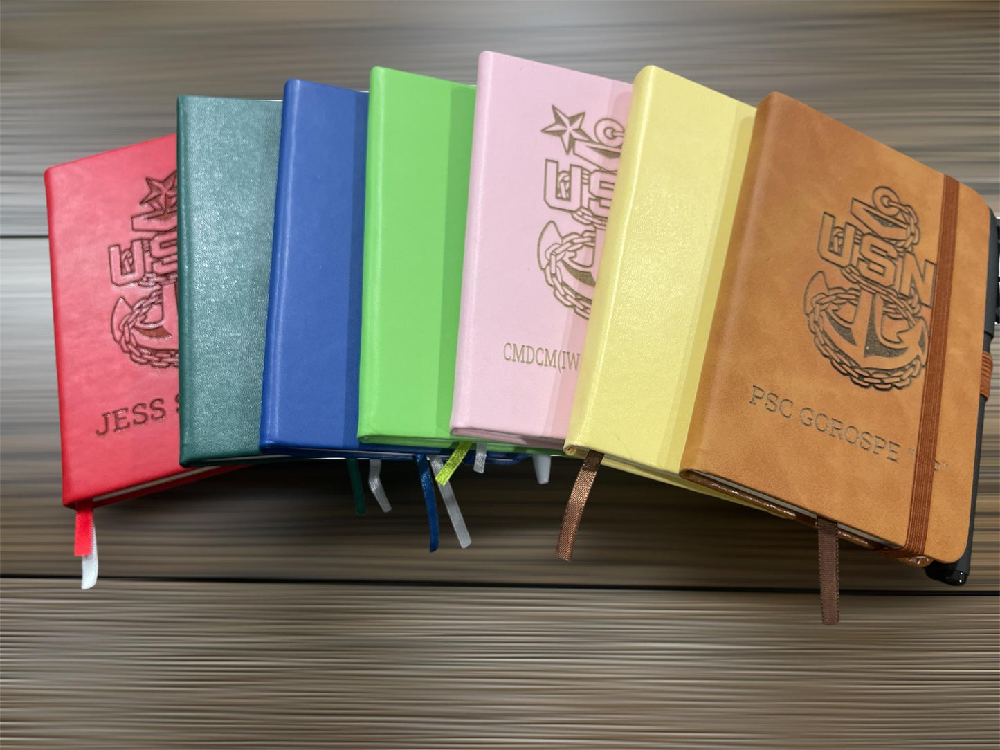Custom/ Personalized mini Note book with Pen. laser engraved US Navy. Laser Engraved Notebook customized.