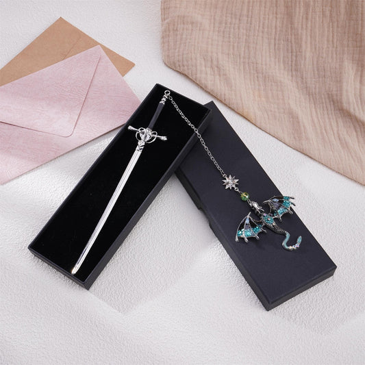 Dragon Sword Fantasy Bookmark Birthday Gifts for Readers Book Lover Silver Metal Charm Bookmarks Unique Gift For Women Men Bookish