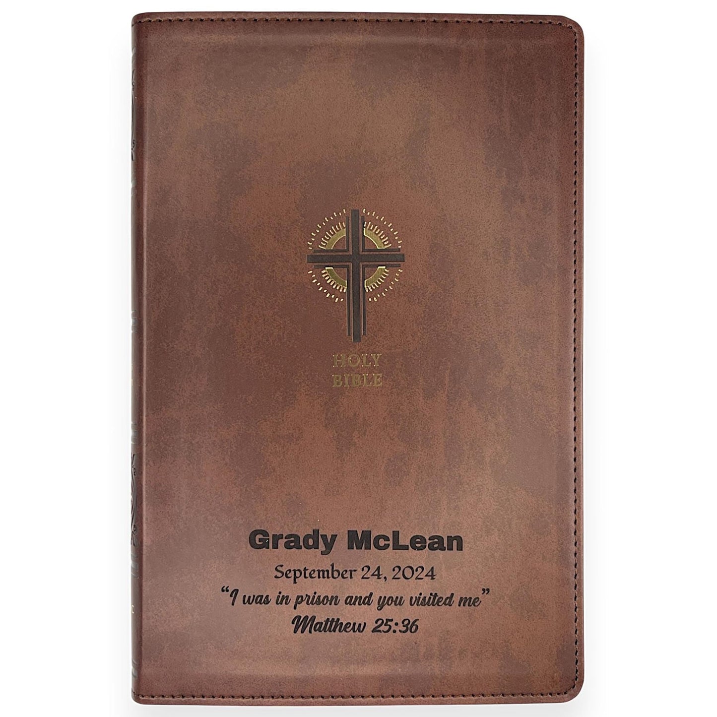 Personalized NRSV Bible New Revised Standard Version Catholic Edition, Catholic Bible, Brown Faux Leather Custom Bible Cover, Baptism Gift