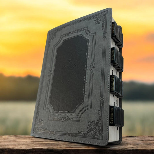 Custom Leather Black KJV Tabbed BIBLE with Tabs Christian Gift for Him Dad Men Her Communion Baptism Catholic Confirmation Wedding LARGE Birthday