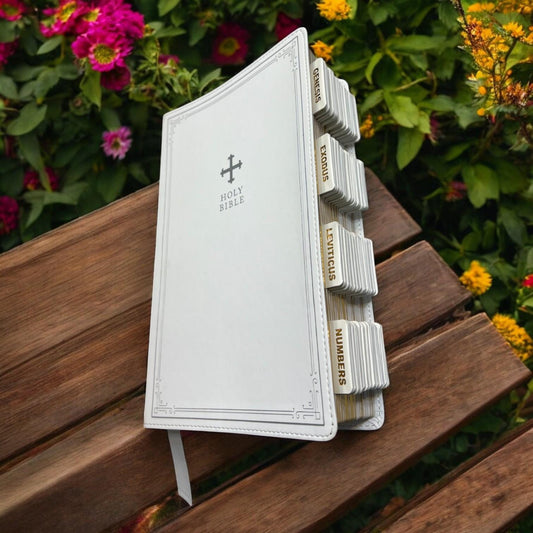 Custom White NRSV Tabbed BIBLE with Tabs Catholic Gift for Her Mom Women Girls Men Him Boys Confirmation Baptism Communion Birthday Grandpa