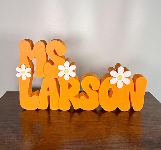 Personalized Teacher Name Plate, Daisy, Teacher Name Sign, Retro Name Sign, Groovy Name Plate, Teacher Gift, Daycare Gift, Office Name Plate