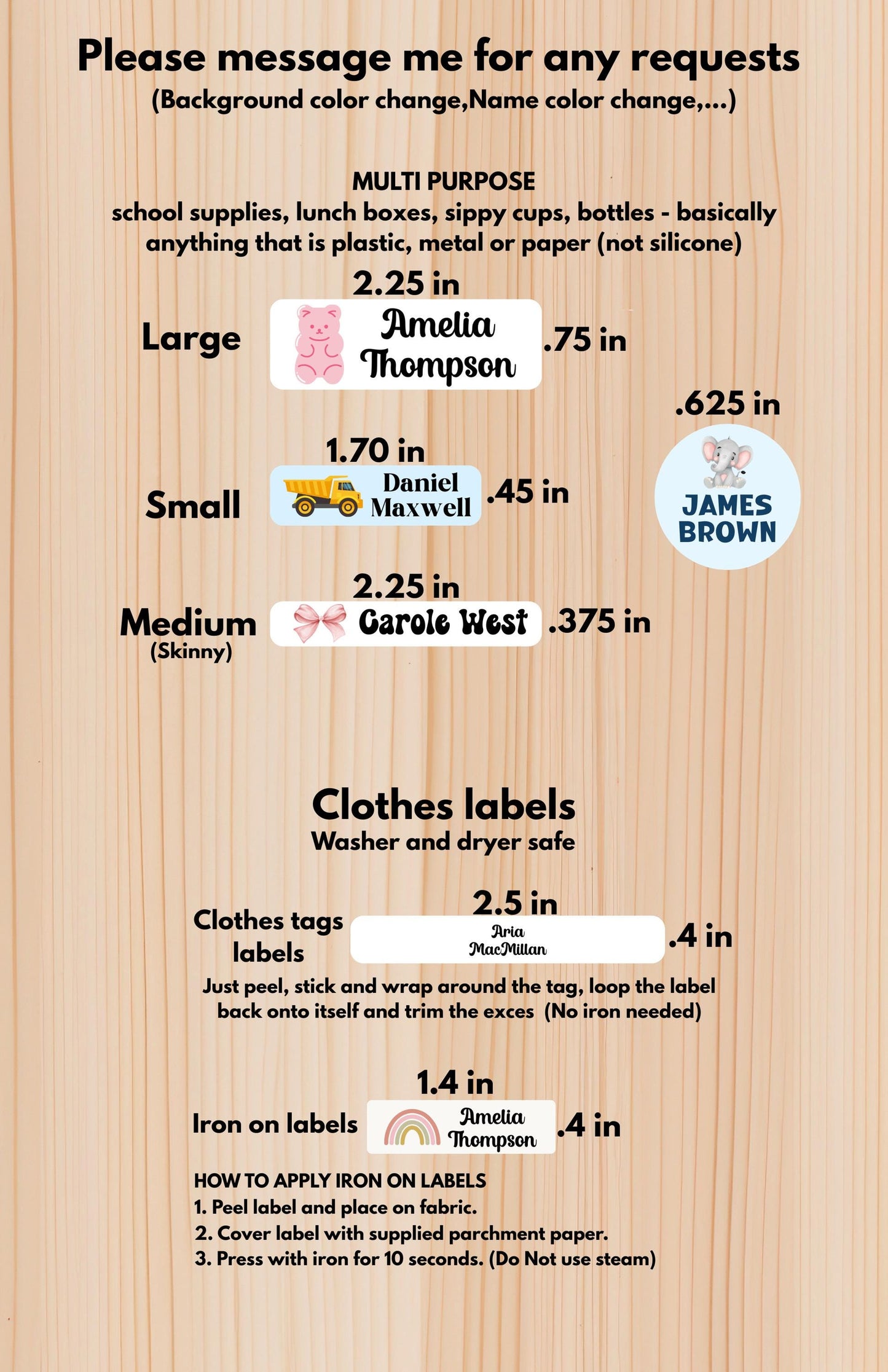 102 Waterproof Daycare Labels, Dishwasher Safe , Iron on, Summer camp name labels, School Supply, Customized Labels, Water bottle name label