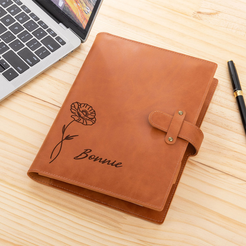 Custom Birth Flower Leather Sketchbook Cover, Traveler's Notebook Sketch Pad Case, Portable Stationery Drawing Pencils Organizer, Gift for Artist