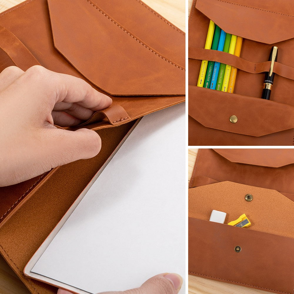 Custom Birth Flower Leather Sketchbook Cover, Traveler's Notebook Sketch Pad Case, Portable Stationery Drawing Pencils Organizer, Gift for Artist