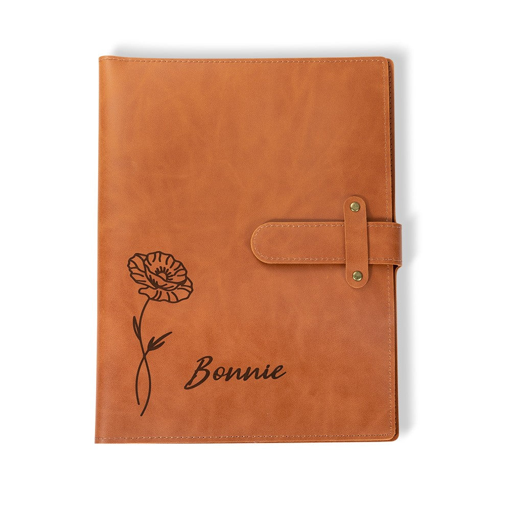 Custom Birth Flower Leather Sketchbook Cover, Traveler's Notebook Sketch Pad Case, Portable Stationery Drawing Pencils Organizer, Gift for Artist