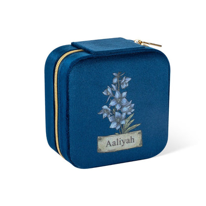 Personalized Birth Flower Velvet Jewelry Case, Custom Name Travel Jewelry Box, Bridal Party Favor, Birthday/Wedding/Anniversary Gift for Women