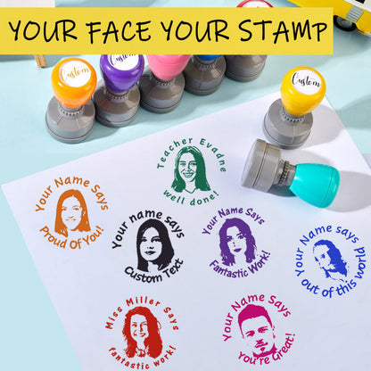 Custom Face Portrait Self-Inking Teacher Stamps for Classroom, Logo Stamps for Homework Grading, Back To School Thank You Gift for Teacher
