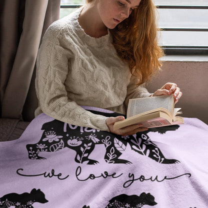 Personalized Mama Bear Flannel Fleece Blanket with Kids' Names, Soft Cozy Throw for Bed Couch, Birthday/Christmas/Mother's Day Gift for Mom/Grandma
