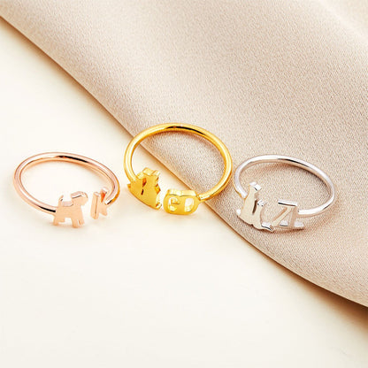 Personalized Pet Initial Ring, Open Letter Ring, Custom Dog Mom Gift, Cat/Horse/Rabbit/Bird/Fish Ring for Women, Memorial Jewelry, Gift for Pet Loss