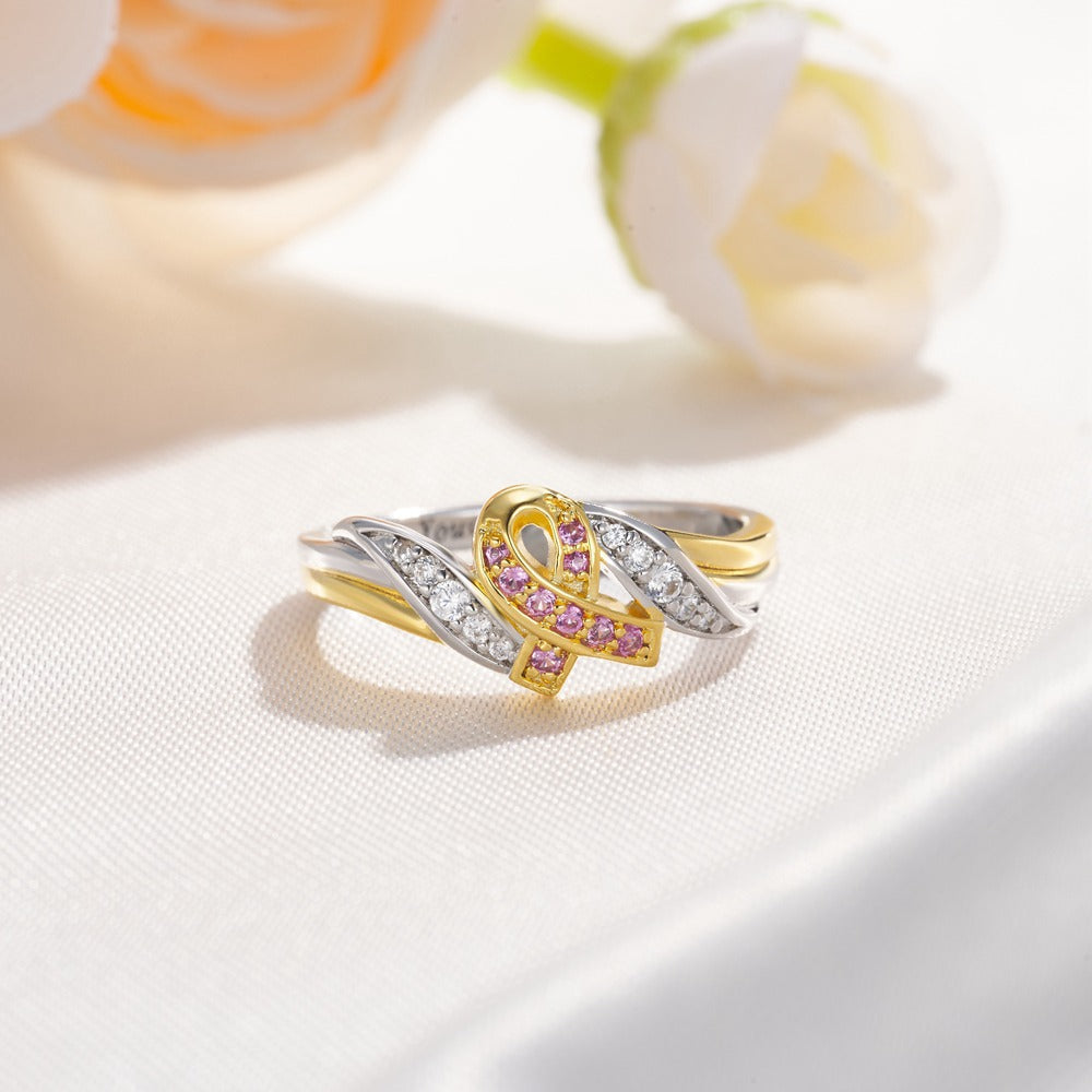 Custom I Am Enough to Defeat Breast Cancer Ring, Breast Cancer Awareness Ribbon Ring, Cancer Encouragement Gift, Cancer Survivor Ring Gifts for Women