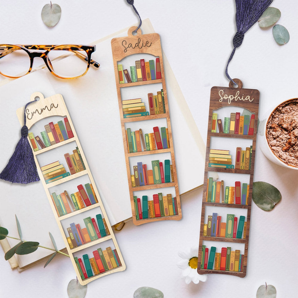 SHIPPING Personalized Name Bookshelf Bookmark, Bookmark Gift For Her, Gift For Book Lovers, Bookworm Gift