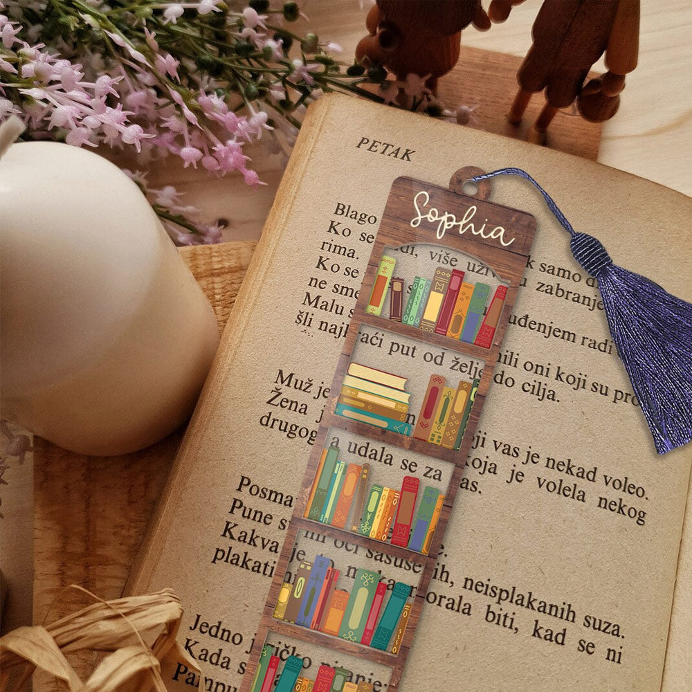SHIPPING Personalized Name Bookshelf Bookmark, Bookmark Gift For Her, Gift For Book Lovers, Bookworm Gift